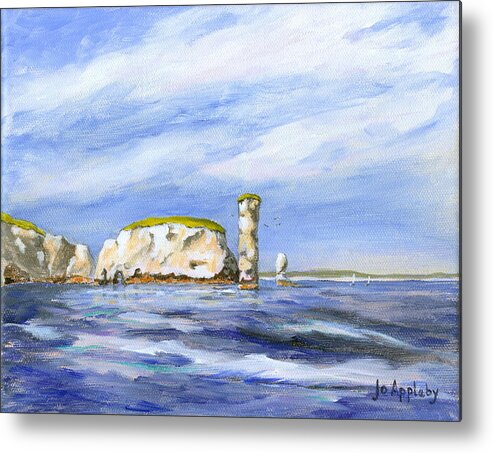 Old Harry Rocks Metal Print featuring the painting Old Harry Rocks by Jo Appleby