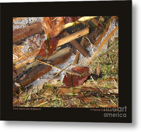 Macro Metal Print featuring the photograph Pond Debris with Bubbles-III by Patricia Overmoyer