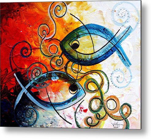 Fish Metal Print featuring the painting Purposeful Ichthus by Two by J Vincent Scarpace
