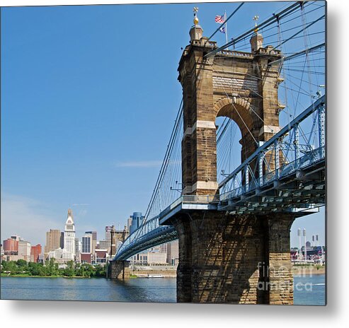 Roebling Metal Print featuring the photograph Roebling Bridge to Cincinnati by Stephen Whalen