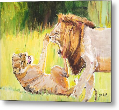 Lion Metal Print featuring the painting Rough Play by Judy Kay