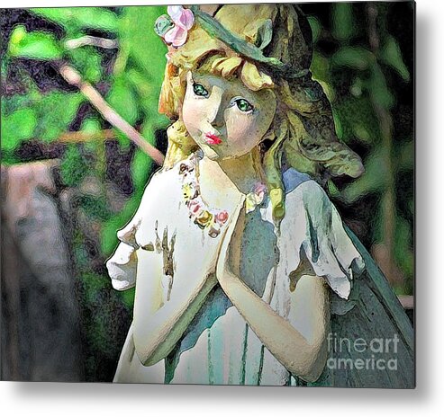 Sad Garden Fairy Print Metal Print featuring the photograph Sad Garden Fairy by Lila Fisher-Wenzel