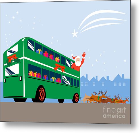 Double Decker Metal Print featuring the digital art Santa Claus Double Decker Bus by Aloysius Patrimonio