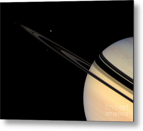Saturn Metal Print featuring the photograph Saturn And Its Moons by NASA/Science Source
