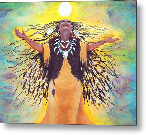 Spiritual Metal Print featuring the painting Saying Good Morning to the Sun by Vallee Johnson