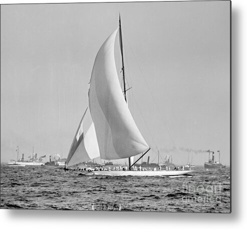 Shamrock Iii At The America\'s Cup Finish 1903 Metal Print featuring the photograph Shamrock III at the Americas Cup Finish 1903 by Padre Art