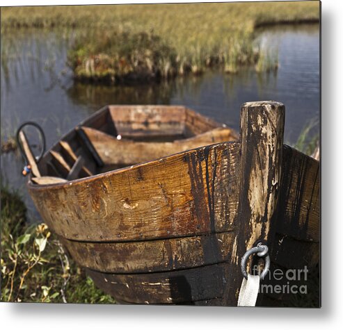 Row Boat Metal Print featuring the photograph Skiff in swedish swamp by Heiko Koehrer-Wagner