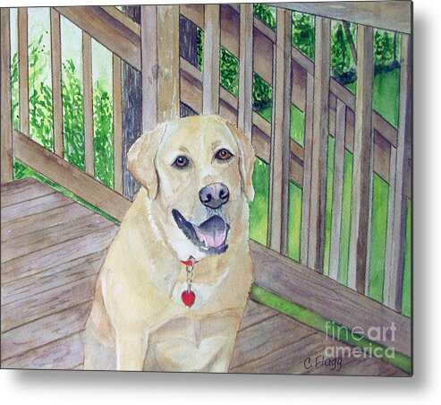 Dog Metal Print featuring the painting Spencer on Porch by Carol Flagg