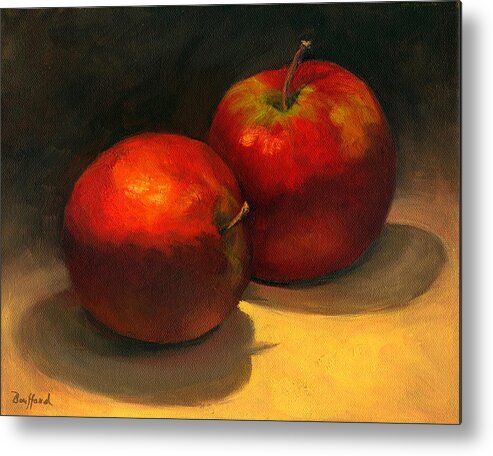 Red Metal Print featuring the painting Two Red Apples by Vikki Bouffard