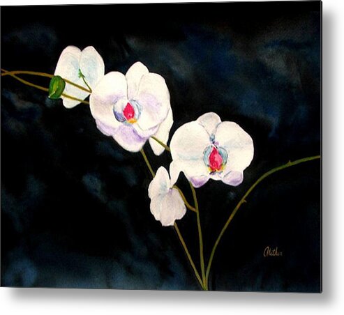 Flowers Metal Print featuring the painting White Orchids by Alethea M