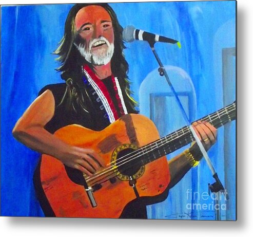 Gifts Metal Print featuring the painting Willie Nelson by Jayne Kerr 