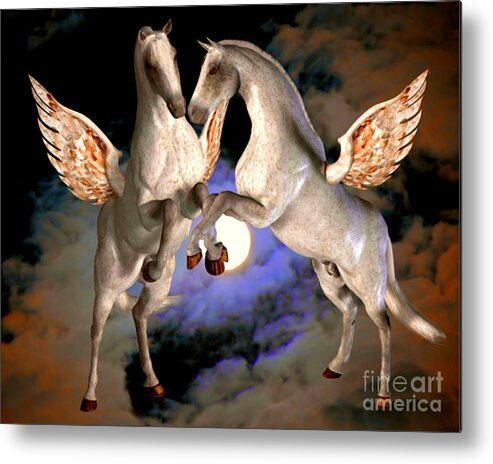 Pegasus Metal Print featuring the digital art Winged Horses Of The Sky by Smilin Eyes Treasures