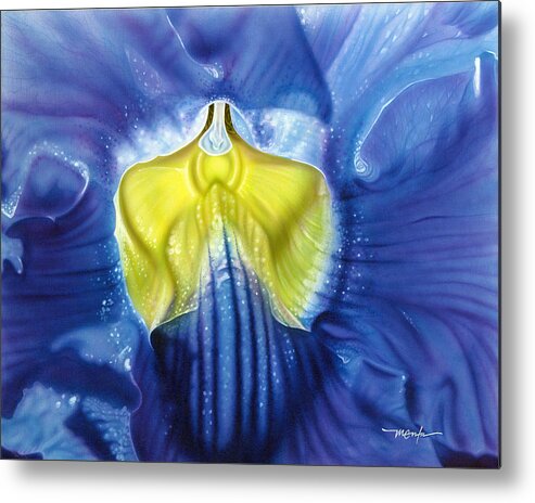 Blue And Yellow Orchids/orchids/blue/yellow/flowers Metal Print featuring the painting Yellow And Blue by Dan Menta