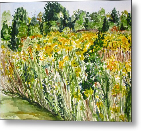 Yellow Metal Print featuring the painting Yellow Field by Clara Sue Beym