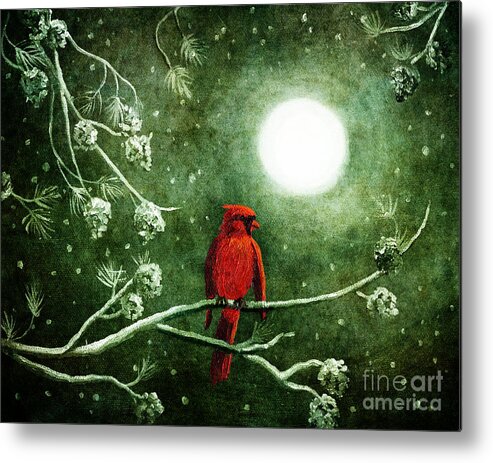 Christmas Metal Print featuring the digital art Yuletide Cardinal by Laura Iverson