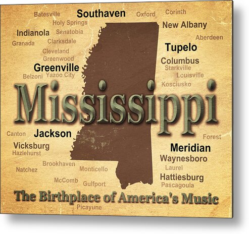 Mississippi Metal Print featuring the photograph Aged Mississippi State Pride Map Silhouette by Keith Webber Jr