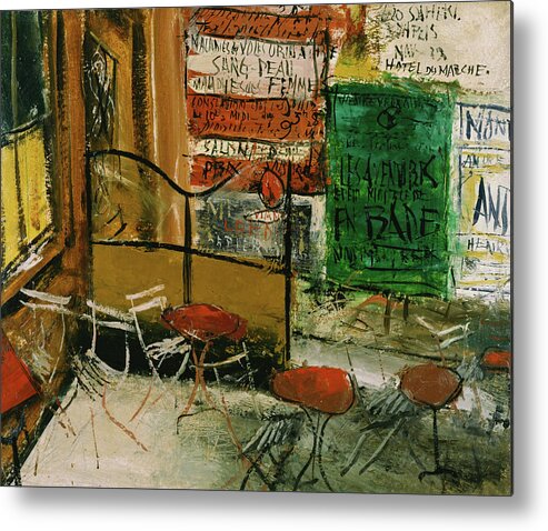 Art Metal Print featuring the painting Cafe Terrace With Posters #1 by Mountain Dreams