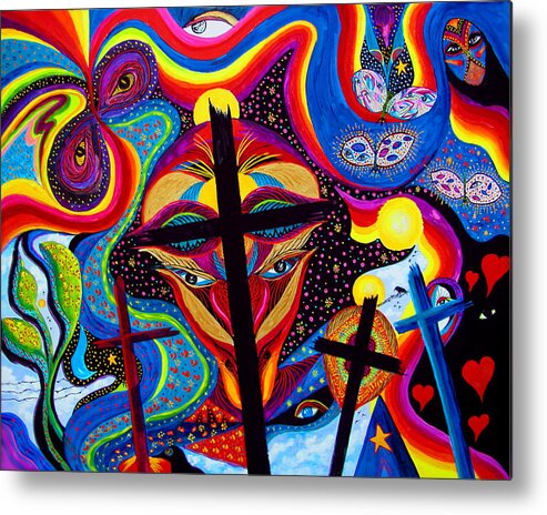 Abstract Metal Print featuring the painting Crosses To Bear by Marina Petro