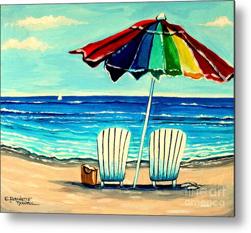 Beach Chair Metal Print featuring the painting Lazy Days #1 by Elizabeth Robinette Tyndall