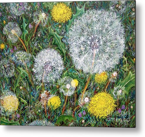 Dandelions Metal Print featuring the painting Lions of the Garden #2 by Linda Markwardt