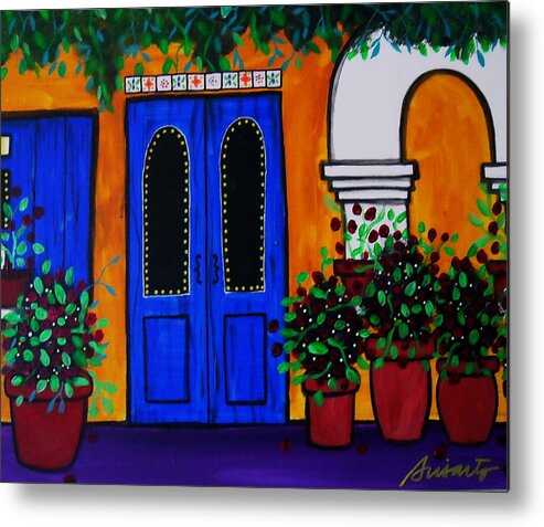 Mexican Metal Print featuring the painting Mexican Door #3 by Pristine Cartera Turkus