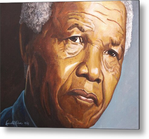 Portrait Metal Print featuring the painting Nelson Mandela #1 by Kenneth Kelsoe