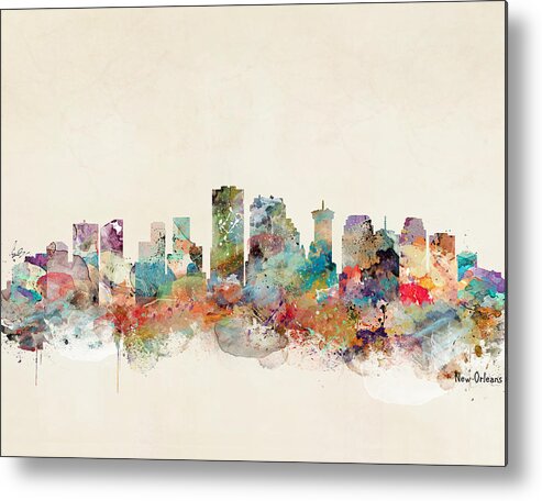 New Orleans City Skyline Metal Print featuring the painting New Orleans Louisiana Skyline by Bri Buckley