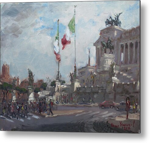 Piazza Venezia Metal Print featuring the painting Piazza Venezia Rome #2 by Ylli Haruni