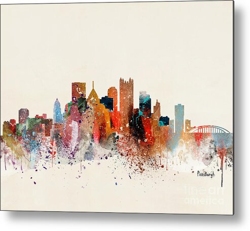 Pittsburgh Cityscape Metal Print featuring the painting Pittsburgh Skyline #1 by Bri Buckley