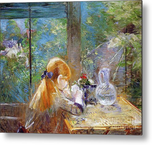 Berthe Morisot Metal Print featuring the painting Red haired girl sitting on a veranda by Berthe Morisot