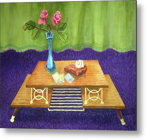 Coffee Table Metal Print featuring the mixed media Renters Roses and Tarot #1 by Minaz Jantz