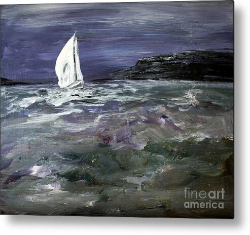 Sailboat Metal Print featuring the painting Sailing the Julianna by Julie Lueders 