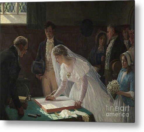 Edmund Blair Leighton Metal Print featuring the painting Signing the Register #1 by MotionAge Designs