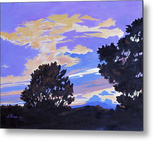 Sunset Metal Print featuring the painting Silhouettes by Adele Bower