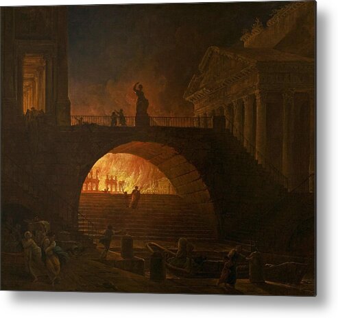 Hubert Robert Metal Print featuring the painting The Fire of Rome by Hubert Robert