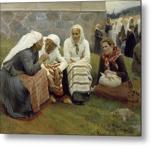 Albert Edelfelt Metal Print featuring the painting Women Outside the Church at Ruokolahti by MotionAge Designs