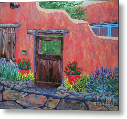 Southwest Metal Print featuring the painting 104 Canyon Rd, Santa Fe by Cheryl Fecht