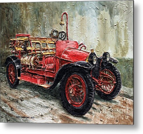 Fire Engine Metal Print featuring the painting 1912 Porsche Fire Truck by Joey Agbayani