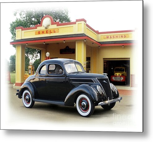 1937 Metal Print featuring the photograph 1937 Ford, Vintage Shell Station by Ron Long