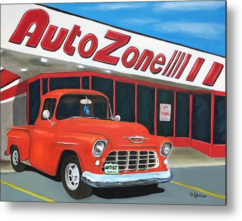 Auto Zone Metal Print featuring the painting 1955 Chevy - AutoZone by Dean Glorso