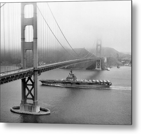 Vintage Metal Print featuring the photograph 1957 USS Hancock in San Francisco by Historic Image