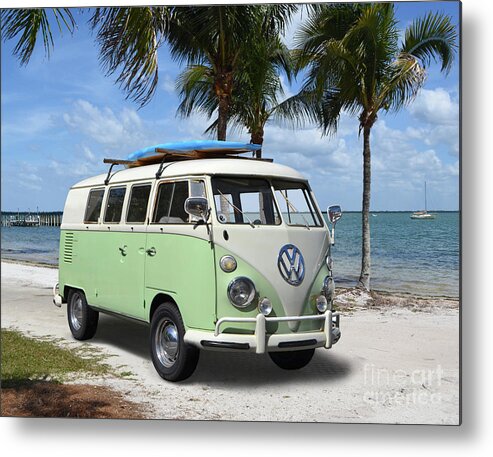 Vw Metal Print featuring the photograph 1965-67 VW Bus on Florida Beach by Ron Long