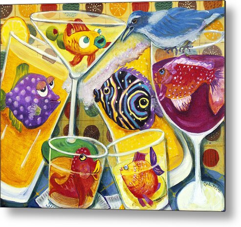 Fish In Cocktails Metal Print featuring the painting 19th Hole at Sun n Lake by Linda Kegley