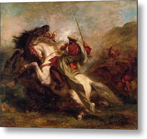 Collision Metal Print featuring the painting Collision of Moorish Horsemen #3 by Eugene Delacroix