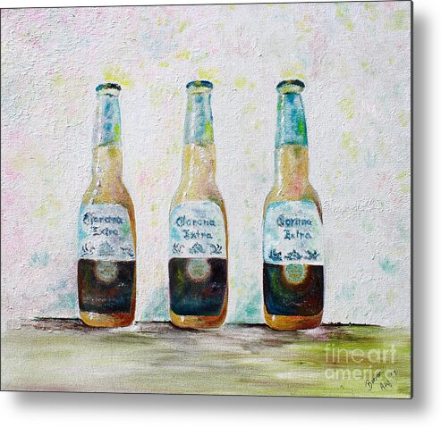 Beer Metal Print featuring the painting Three Amigos by Barbara Teller