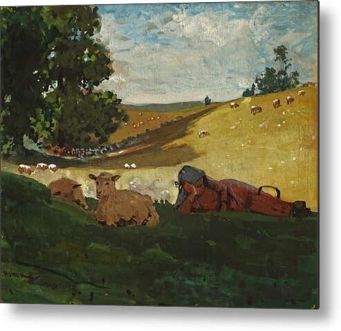 Winslow Homer Metal Print featuring the drawing Warm Afternoon. Shepherdess #2 by Winslow Homer