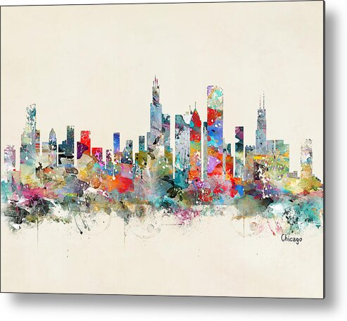 Chicago City Skyline Metal Print featuring the painting Chicago City Skyline #3 by Bri Buckley