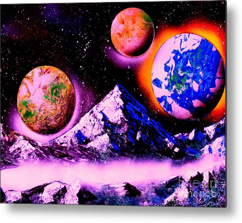 Space Art Metal Print featuring the painting 3 Planets 4653 E1 by Greg Moores