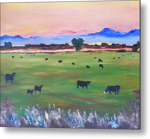Cows In Pasture Metal Print featuring the painting #30 Waking Up #30 by Cheryl Nancy Ann Gordon
