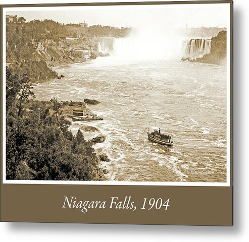 Niagara Falls Metal Print featuring the photograph Niagara Falls with Sightseeing Boat, 1904, Vintage Photograph by A Macarthur Gurmankin